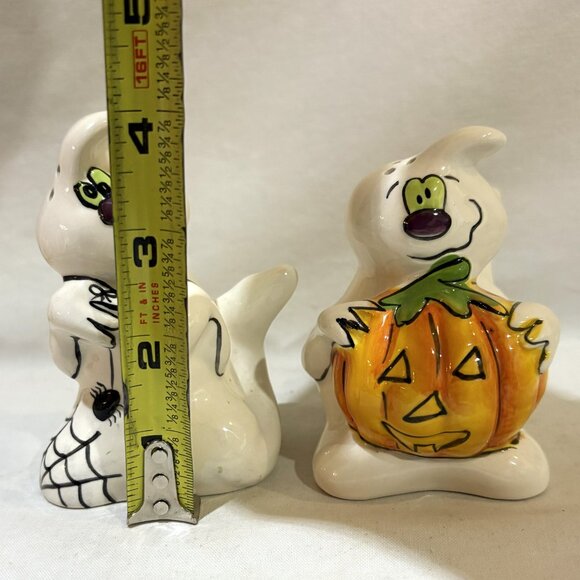 BLUE SKY Clayworks Halloween GHOST JACK-O-LANTERN Spider Salt Pepper Shaker Set - Picture 2 of 7